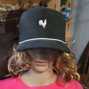 Black Cap with White Rooster Embroidery